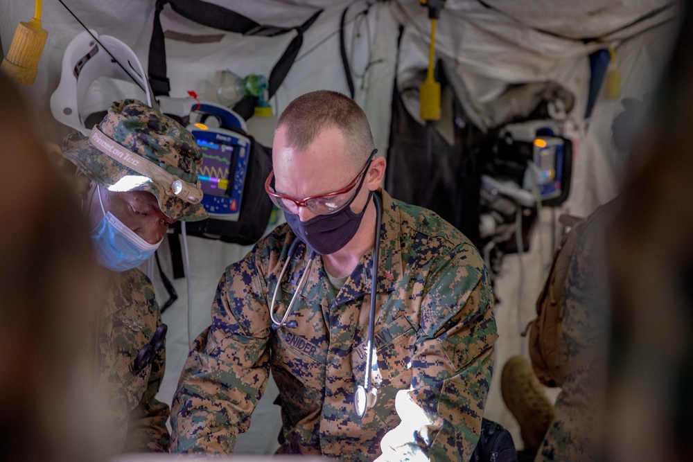 U.S. Marines and Sailors with Combat Logistics Battalion 5 conduct Mobile Combat Operations Center operations during Steel Knight 22