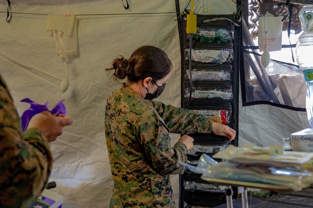 U.S. Marines and Sailors with Combat Logistics Battalion 5 conduct Mobile Combat Operations Center operations during Steel Knight 22