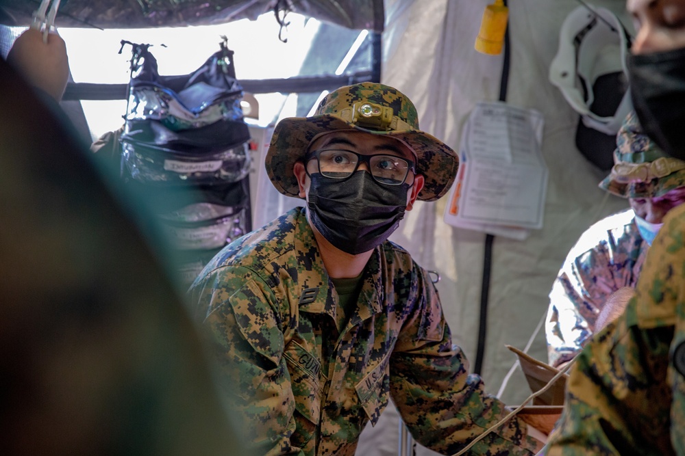 U.S. Marines and Sailors with Combat Logistics Battalion 5 conduct Mobile Combat Operations Center operations during Steel Knight 22