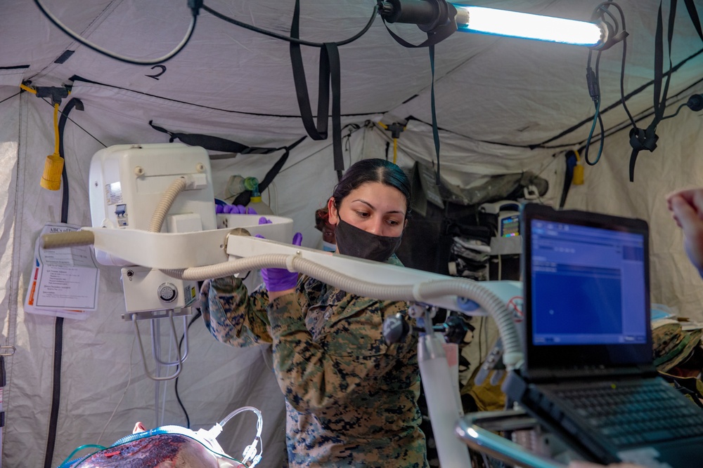 U.S. Marines and Sailors with Combat Logistics Battalion 5 conduct Mobile Combat Operations Center operations during Steel Knight 22