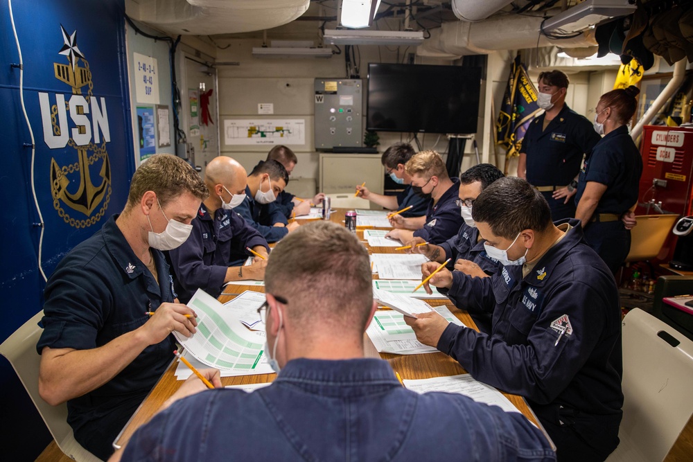 USS Milwaukee FCPOs Take the CPO Advancement Exam