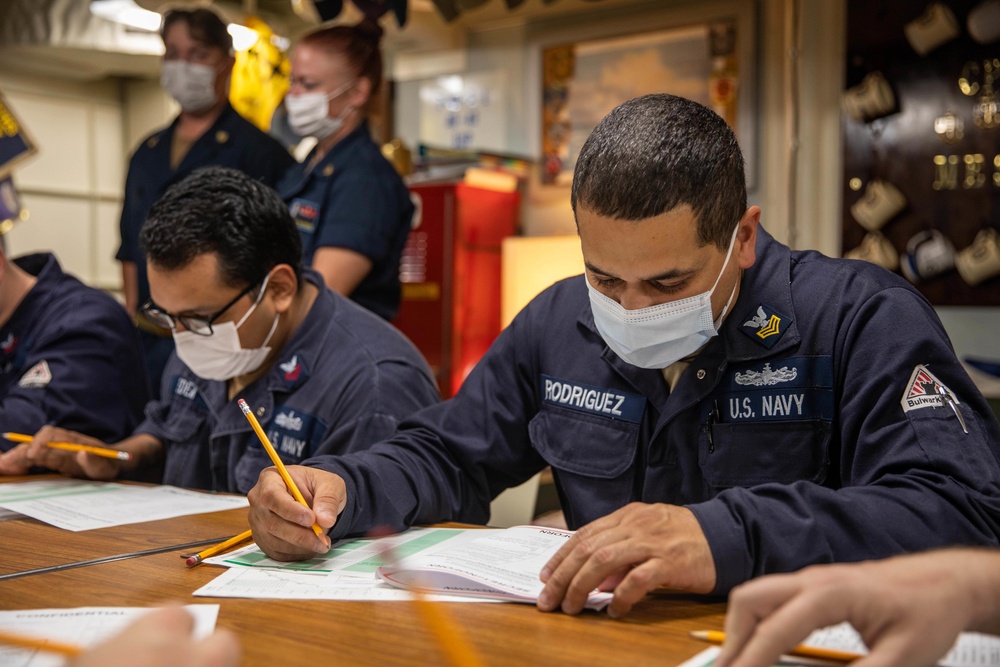 USS Milwaukee FCPOs Take the CPO Advancement Exam