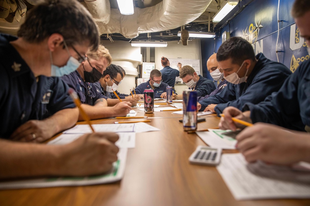 USS Milwaukee FCPOs Take the CPO Advancement Exam