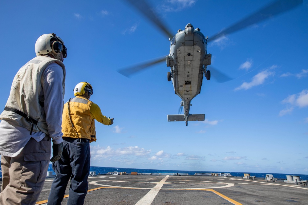 HSC 22 Helo Takes off from USS Milwaukee