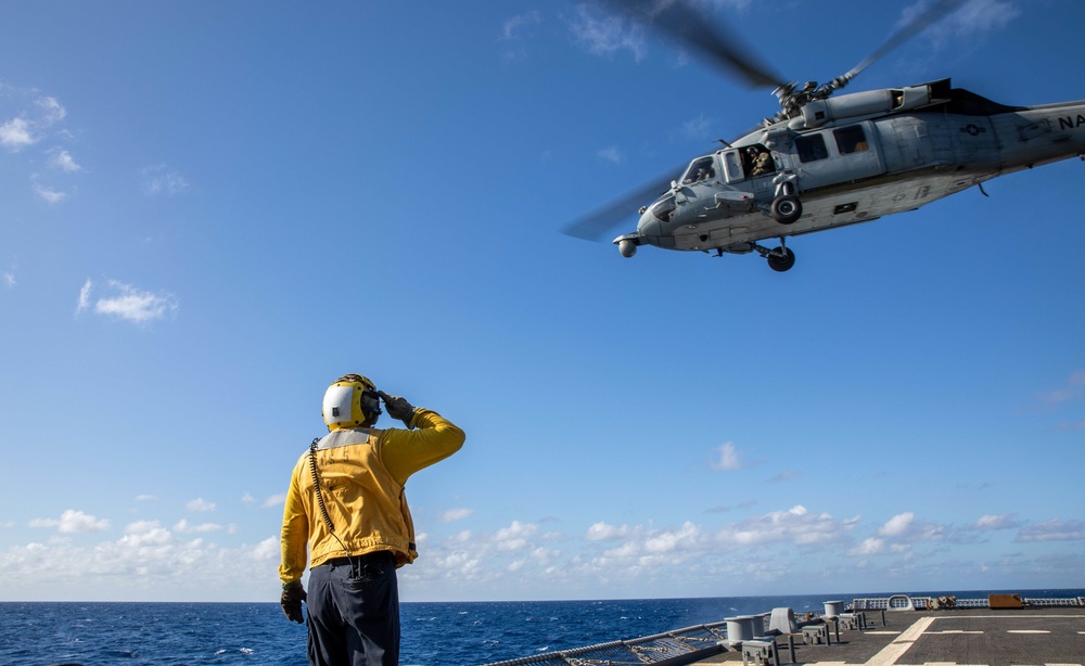 HSC 22 Helo Takes off from USS Milwaukee