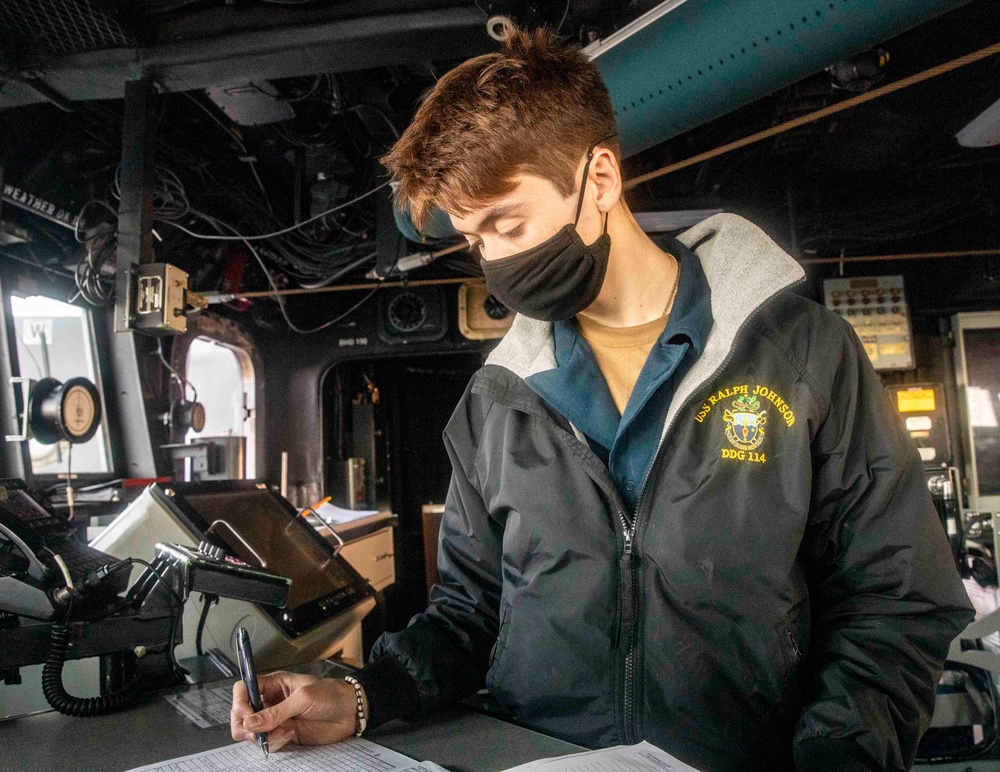 Sailors Aboard USS Ralph Johnson (DDG 114) Stand Watch