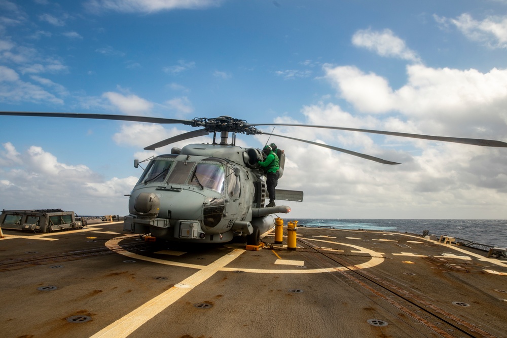 Sailors Aboard USS Ralph Johnson (DDG 114) Conduct Flight Operations