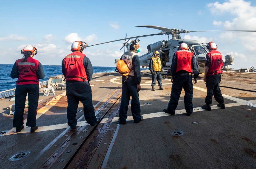 Sailors Aboard USS Ralph Johnson (DDG 114) Conduct Flight Operations