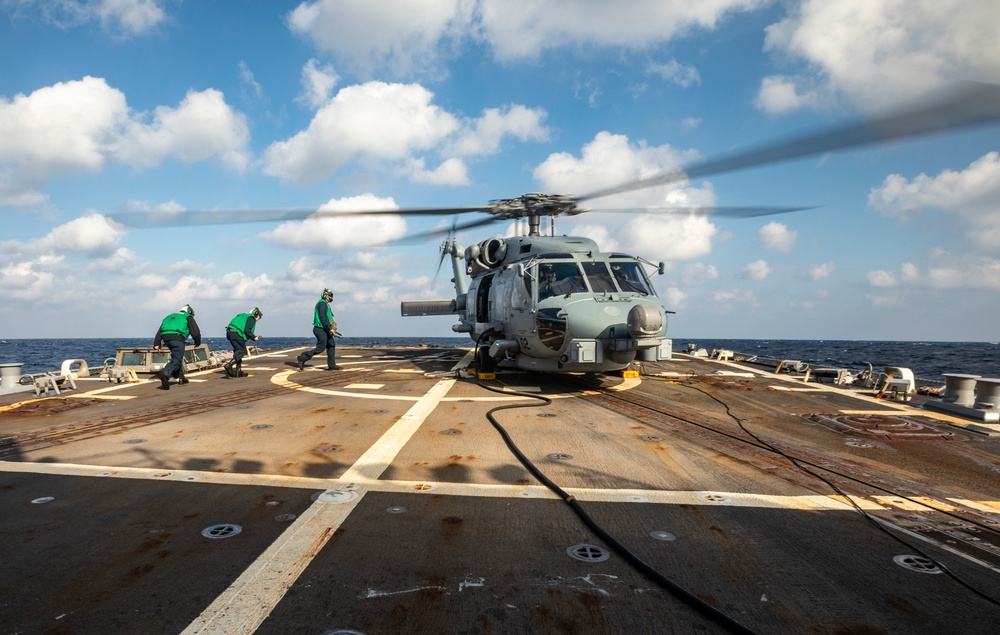 Sailors Aboard USS Ralph Johnson (DDG 114) Conduct Flight Operations