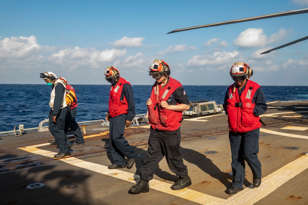 Sailors Aboard USS Ralph Johnson (DDG 114) Conduct Flight Operations