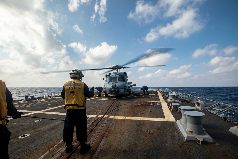 Sailors Aboard USS Ralph Johnson (DDG 114) Conduct Flight Operations