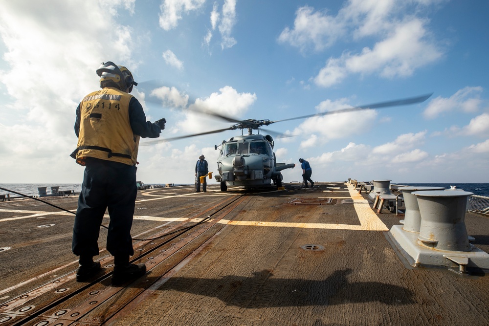 Sailors Aboard USS Ralph Johnson (DDG 114) Conduct Flight Operations