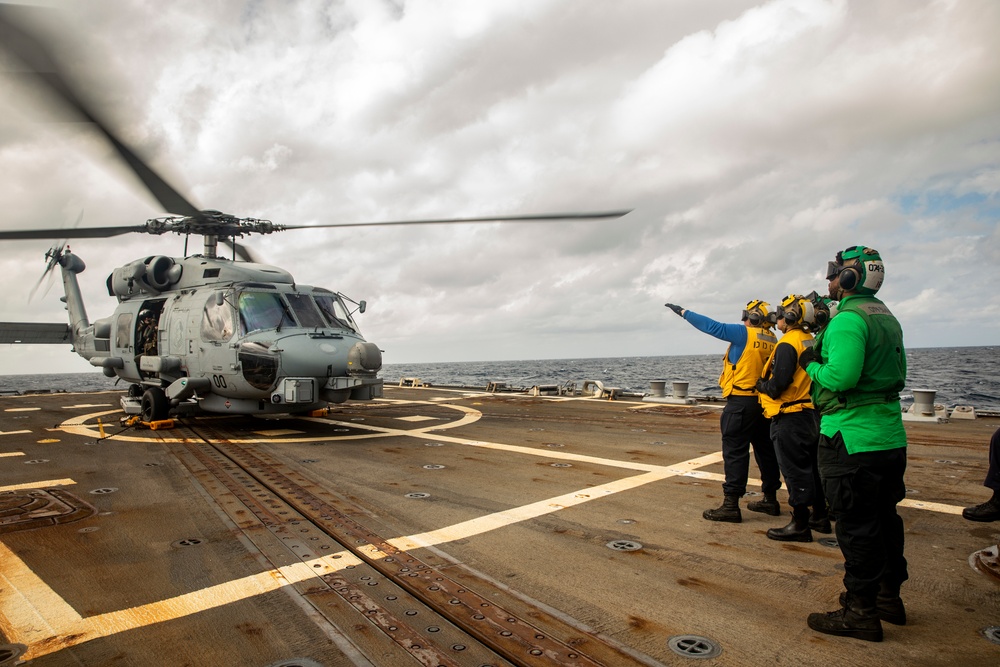 Sailors Aboard USS Ralph Johnson (DDG 114) Conduct Flight Operations