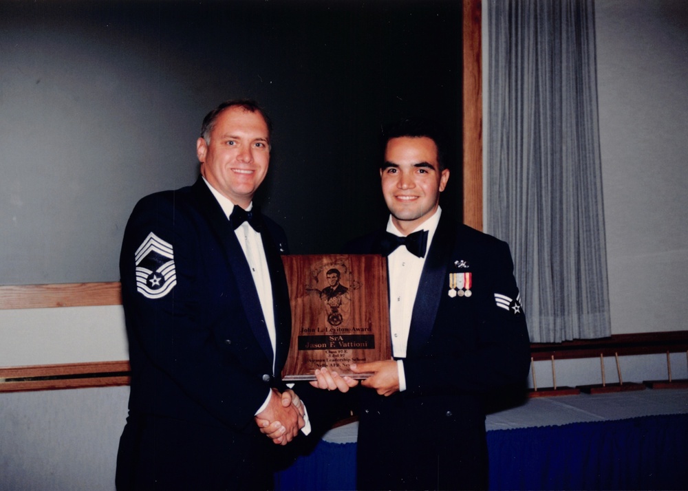 Senior Airman Jason Vattioni receives the John Levitow Award