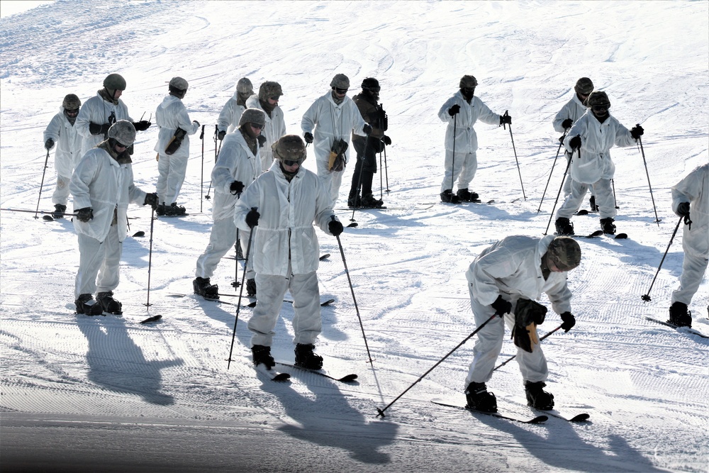 Cold-Weather Operations Course students complete skiing familiarization during training at Fort McCoy