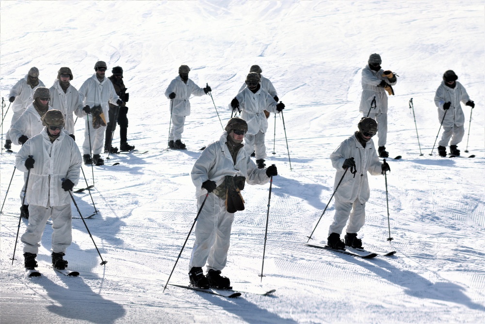 Cold-Weather Operations Course students complete skiing familiarization during training at Fort McCoy