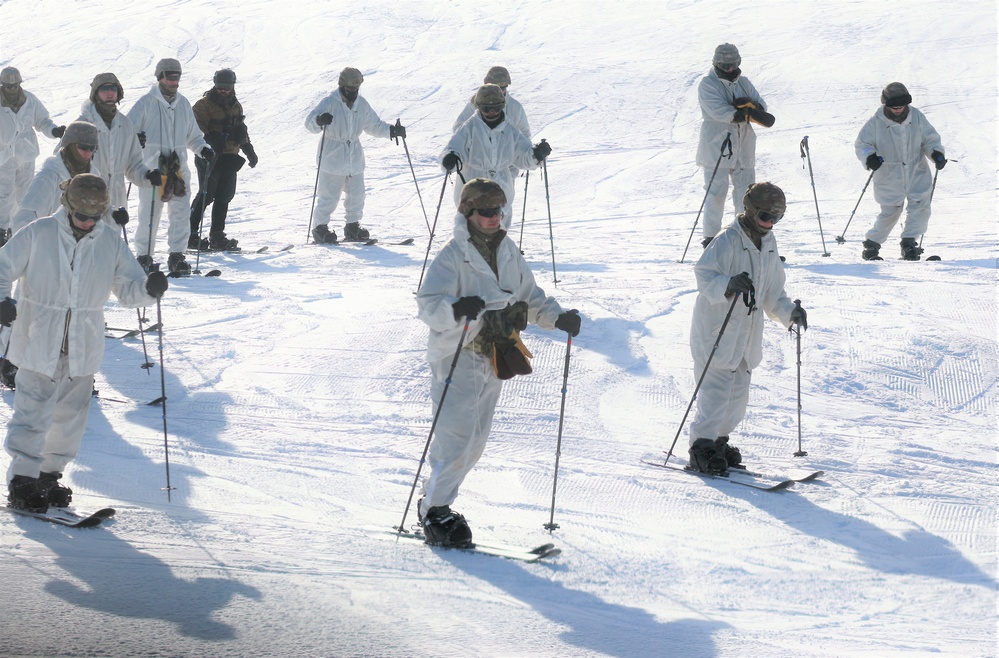 Cold-Weather Operations Course students complete skiing familiarization during training at Fort McCoy