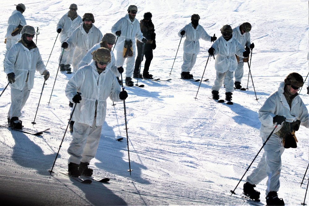 Cold-Weather Operations Course students complete skiing familiarization during training at Fort McCoy