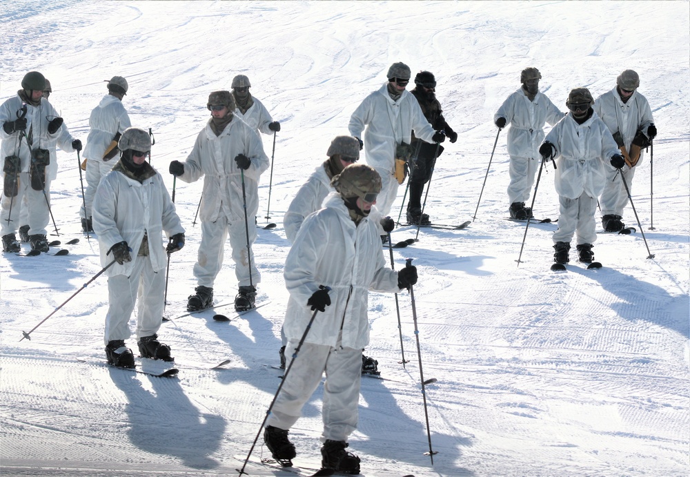 Cold-Weather Operations Course students complete skiing familiarization during training at Fort McCoy