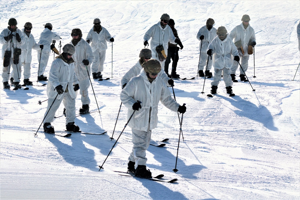 Cold-Weather Operations Course students complete skiing familiarization during training at Fort McCoy