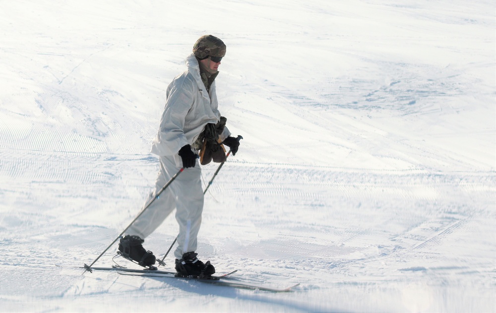 Cold-Weather Operations Course students complete skiing familiarization during training at Fort McCoy