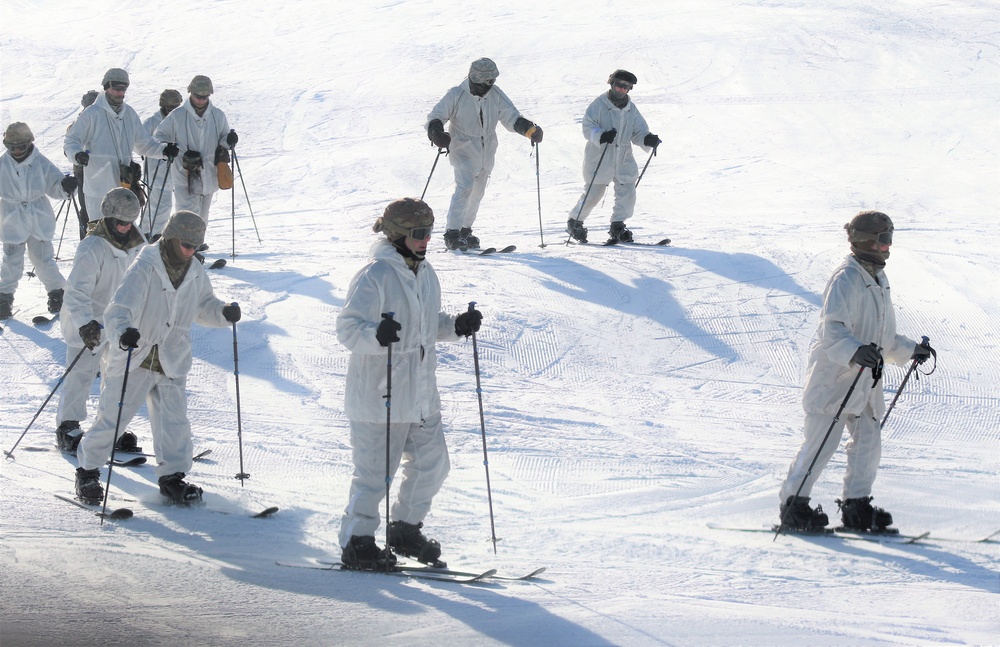 Cold-Weather Operations Course students complete skiing familiarization during training at Fort McCoy