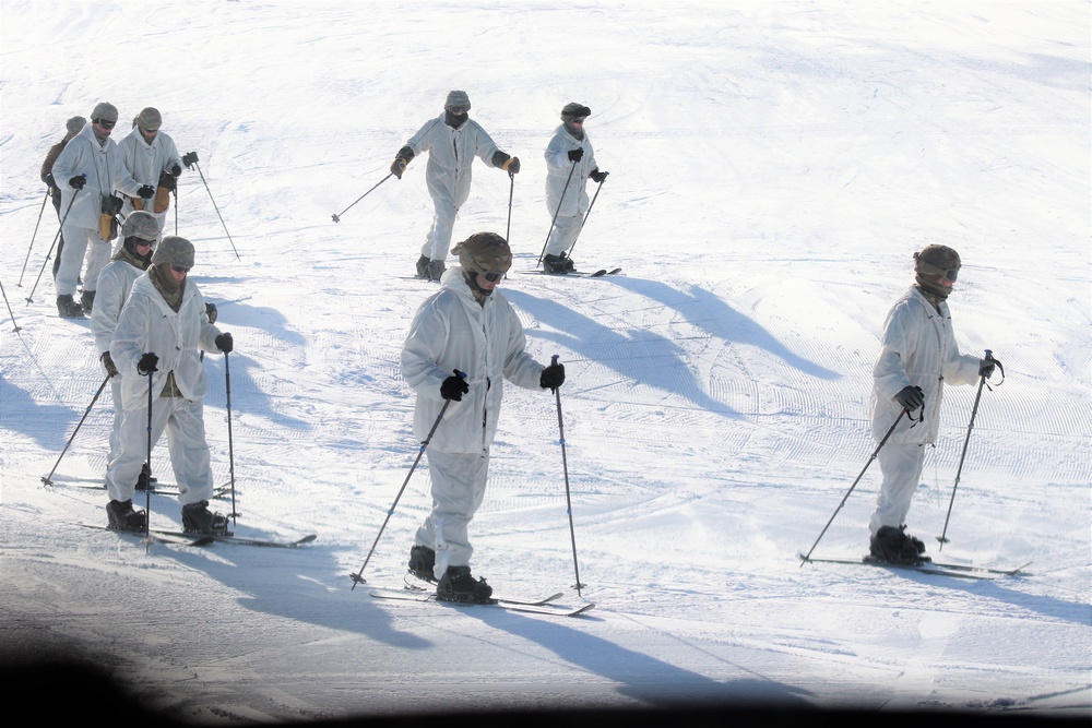 Cold-Weather Operations Course students complete skiing familiarization during training at Fort McCoy