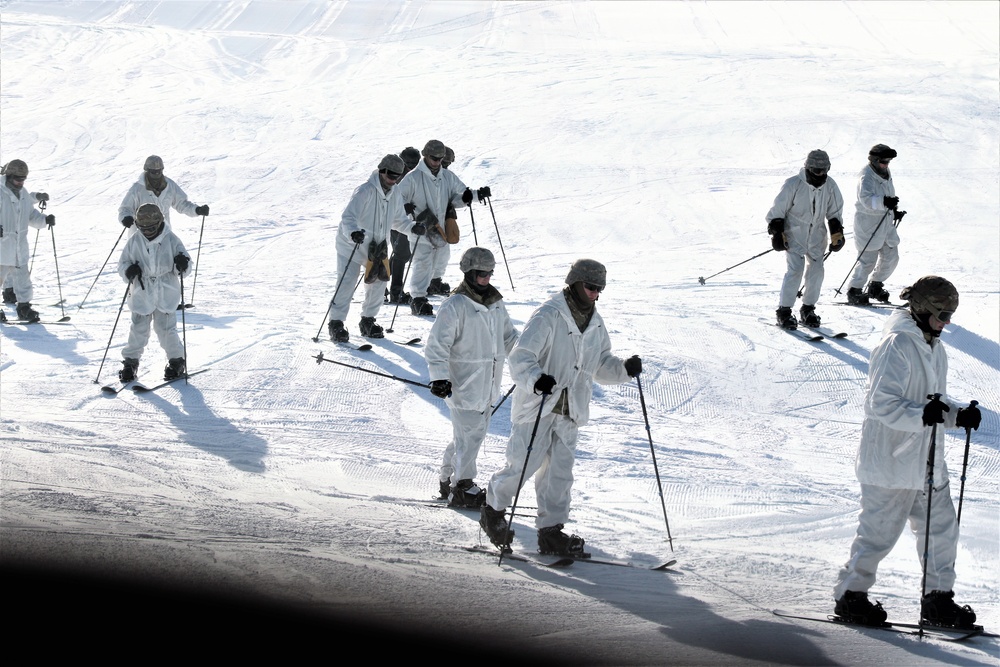 Cold-Weather Operations Course students complete skiing familiarization during training at Fort McCoy