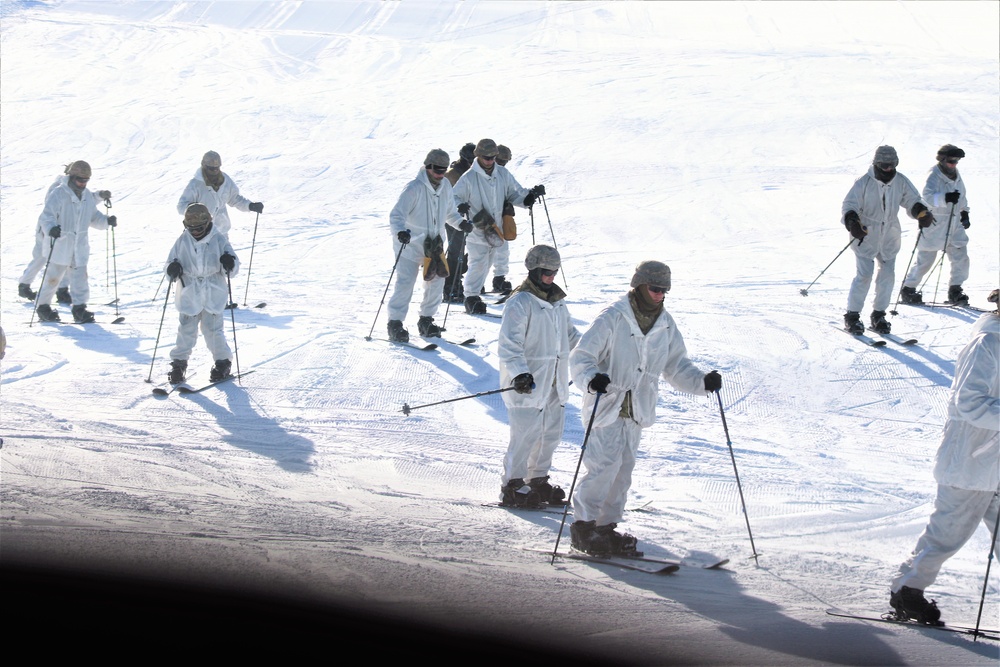 Cold-Weather Operations Course students complete skiing familiarization during training at Fort McCoy