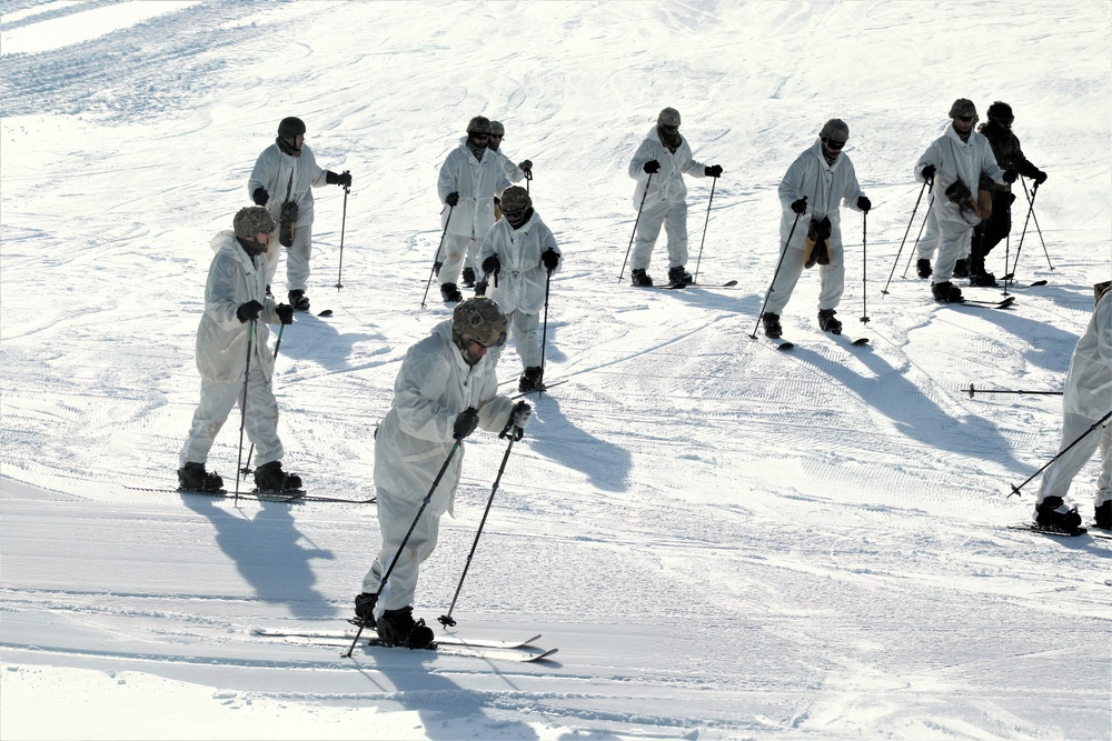 Cold-Weather Operations Course students complete skiing familiarization during training at Fort McCoy