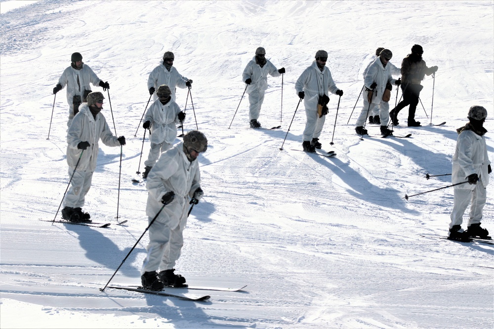 Cold-Weather Operations Course students complete skiing familiarization during training at Fort McCoy