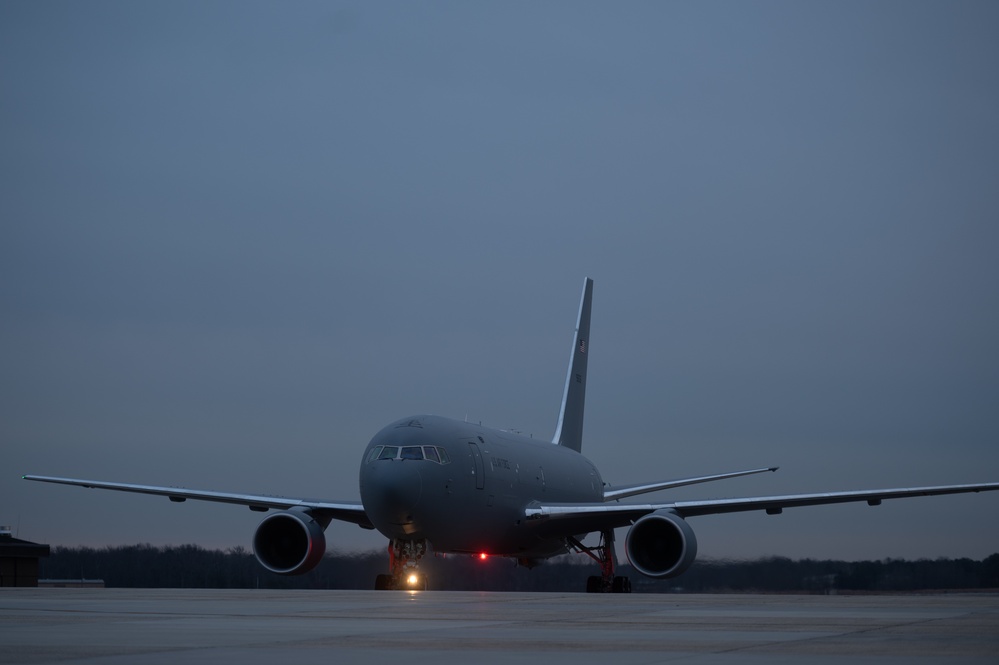 A KC-46a Arrive with 18AF DVs