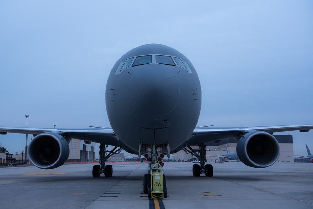 A KC-46a Arrive with 18AF DVs
