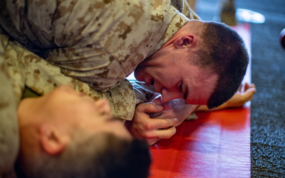 Marines with VMM 165 (Reinforced), 11th MEU conduct MCMAP aboard USS Essex (LHD 2)