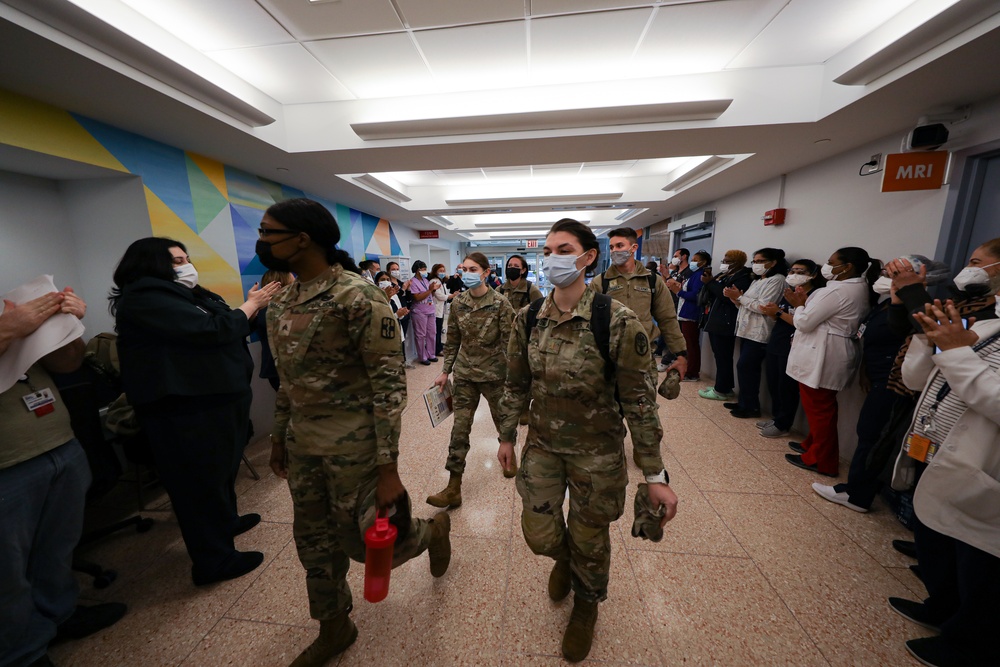 U.S. Army Military Medical Team Arrives at New York City Health Hospital Coney Island in Brooklyn, New York.