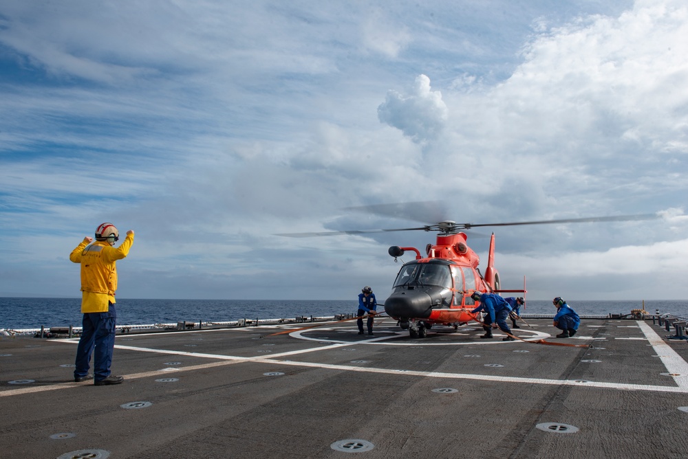 USCGC Stratton crew conduct flight deck operations