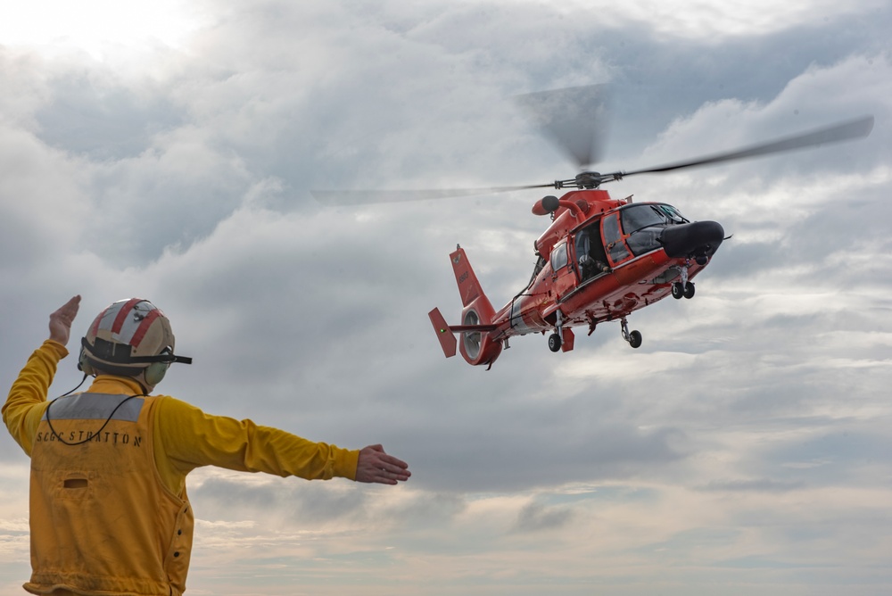 USCGC Stratton crew conduct flight deck operations