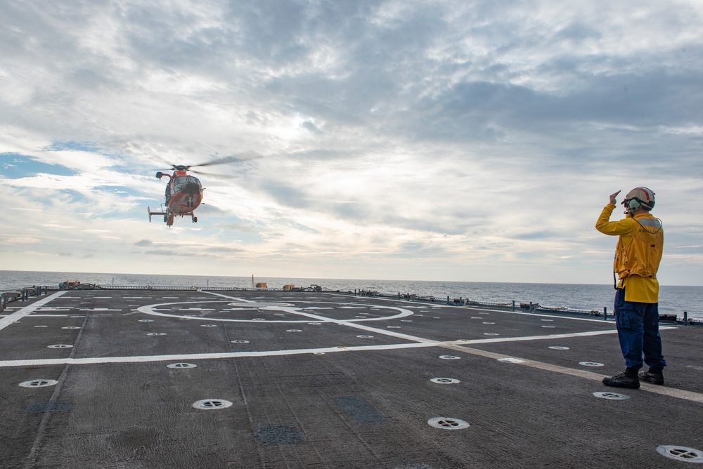 USCGC Stratton crew conduct flight deck operations