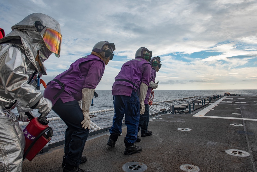 USCGC Stratton crew conduct flight deck operations