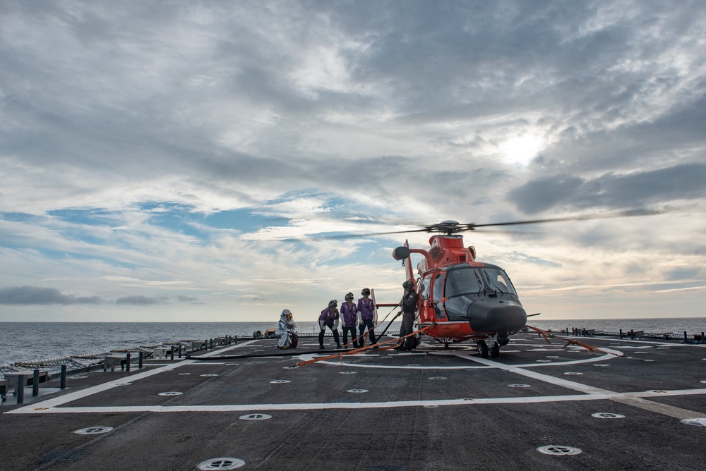 USCGC Stratton crew conduct flight deck operations