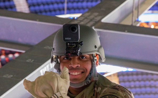 NYNG Soldiers Rappel Down For Ceremonial Puck Drop During The Islander’s Military Appreciation Night