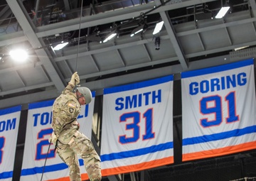 NYNG Soldiers Rappel Down For Ceremonial Puck Drop During The Islander’s Military Appreciation Night