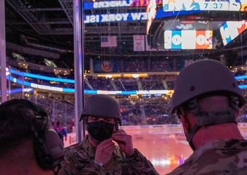 NYNG Soldiers Rappel Down For Ceremonial Puck Drop During The Islander’s Military Appreciation Night