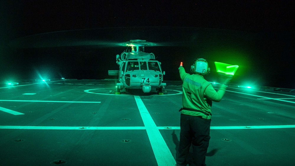 USS Charleston Conducts Night Flight Operations