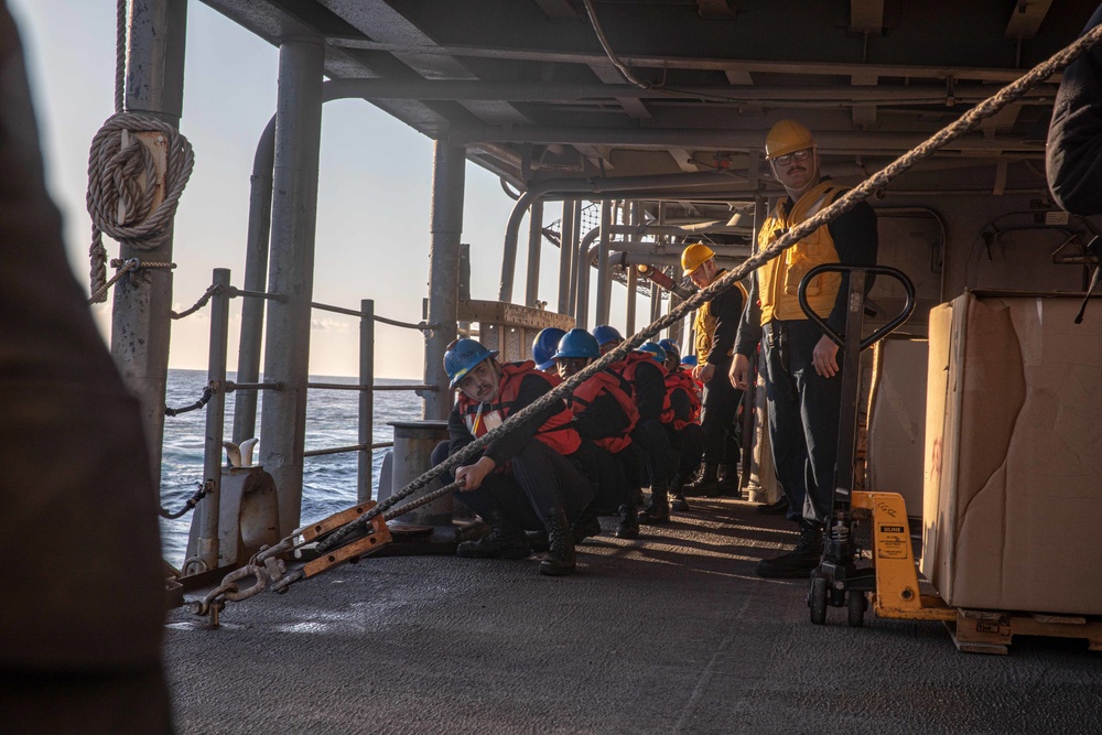 San Jacinto is deployed with the Harry S. Truman Carrier Strike Group on a scheduled deployment in the U.S. Sixth Fleet area of operations