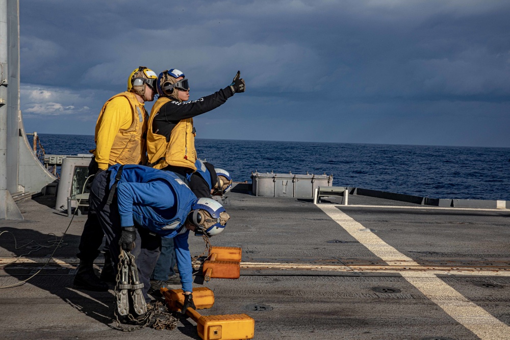 San Jacinto is deployed with the Harry S. Truman Carrier Strike Group on a scheduled deployment in the U.S. Sixth Fleet area of operations