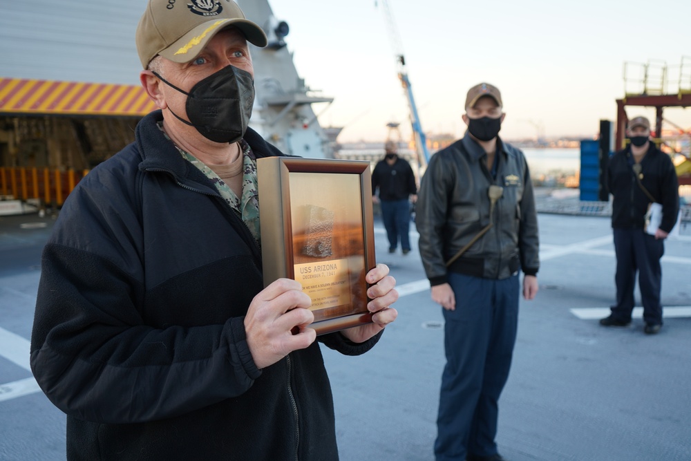 PCU Savannah (LCS 28) Receives USS Arizona Relic