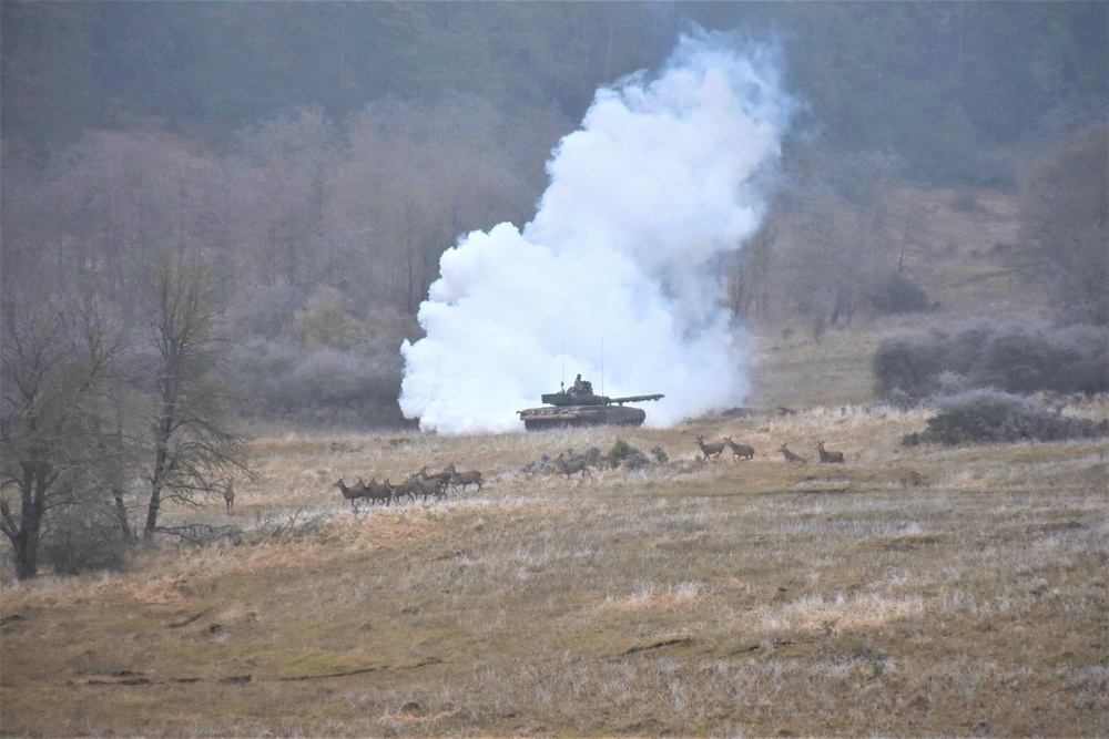 Slovenian troops perform tank operations during Allied Spirit 22