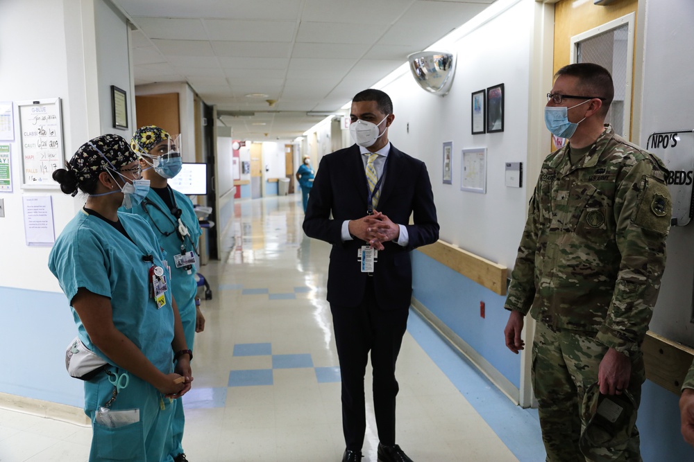 Brig. Gen. Timothy Coakley visits University Hospital in Newark, New Jersey.