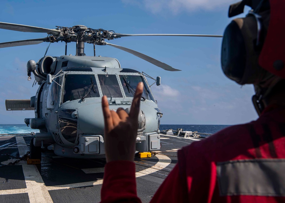 Gridley conducts a replenishment-at-sea
